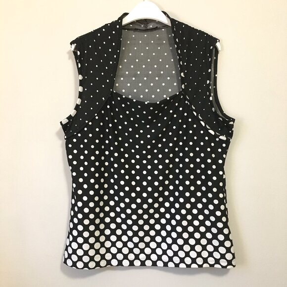 Comic B&W Polka Dot Shrug Shoulder Sleeveless Top - Picture 1 of 15